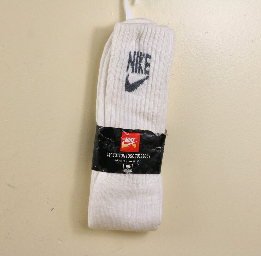 New Vintage NIKE Gray Swoosh Mens Sport Tube Socks White Sz 10-13 USA 24"